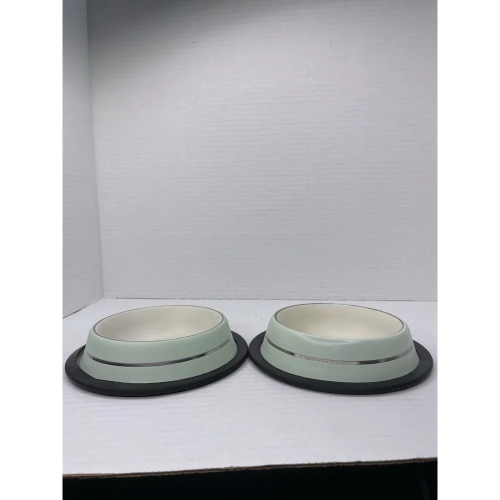 2pc Stainless Steel Non-Slip Rubber Bottom Small Dog Pet Food Water Bowl‎ Set